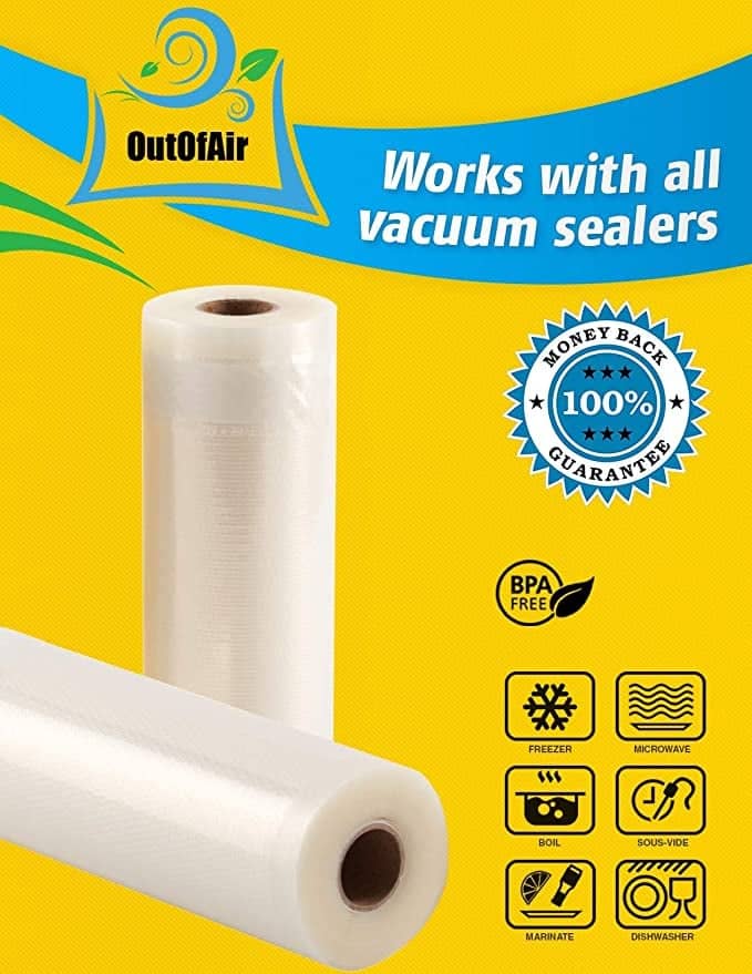OutOfAir 11 x 100' Vacuum Sealer Bags - 1 Mega Roll with Box and Built in  Bag Cutter