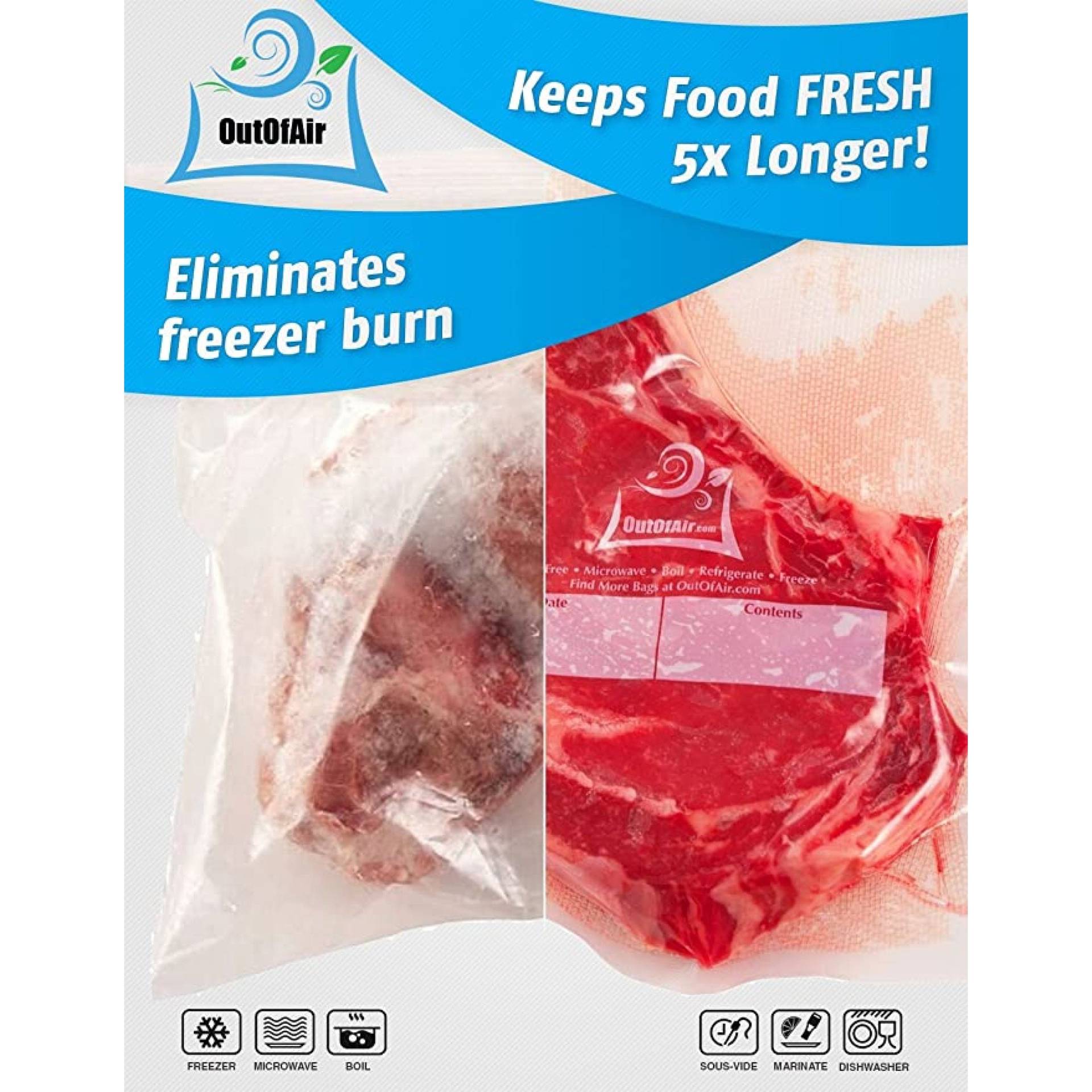 FoodVacBags Vacuum Seal Zipper Bags - Pint 6 X 10 Resealable