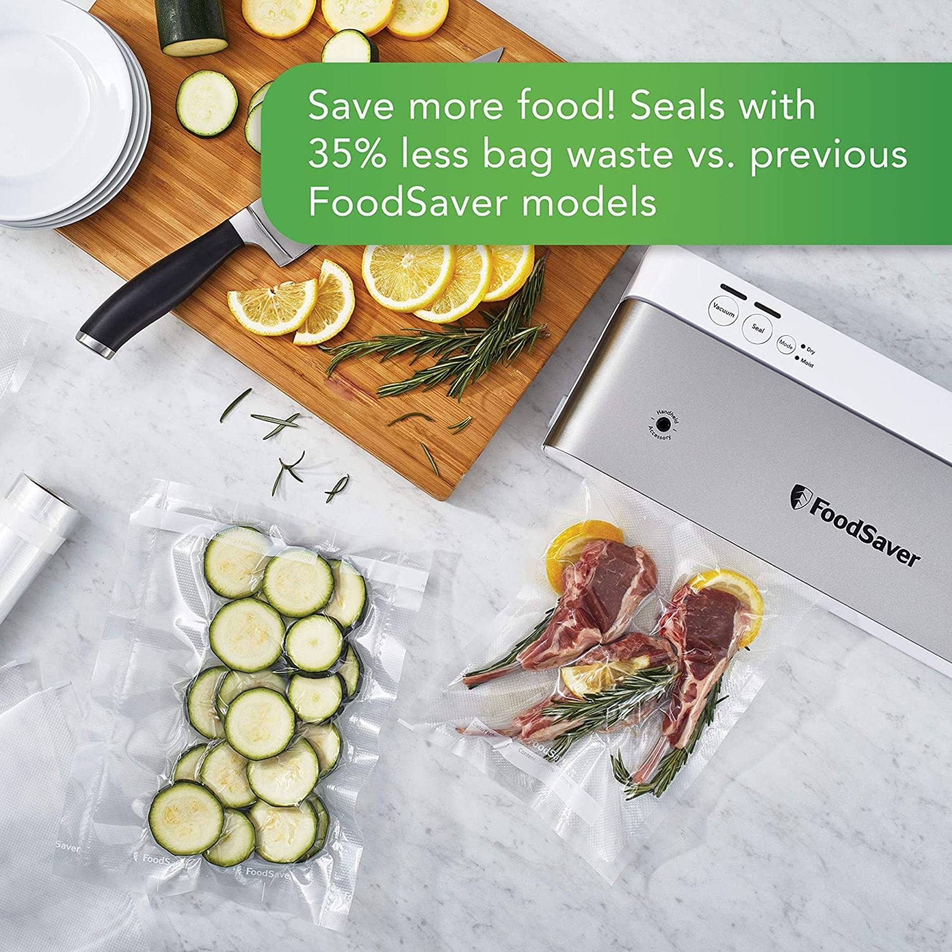 FoodSaver VS0160 PowerVac Compact Vacuum Sealing Machine, White & 1-Quart  Precut Vacuum Seal Bags with BPA-Free Multilayer Construction for Food