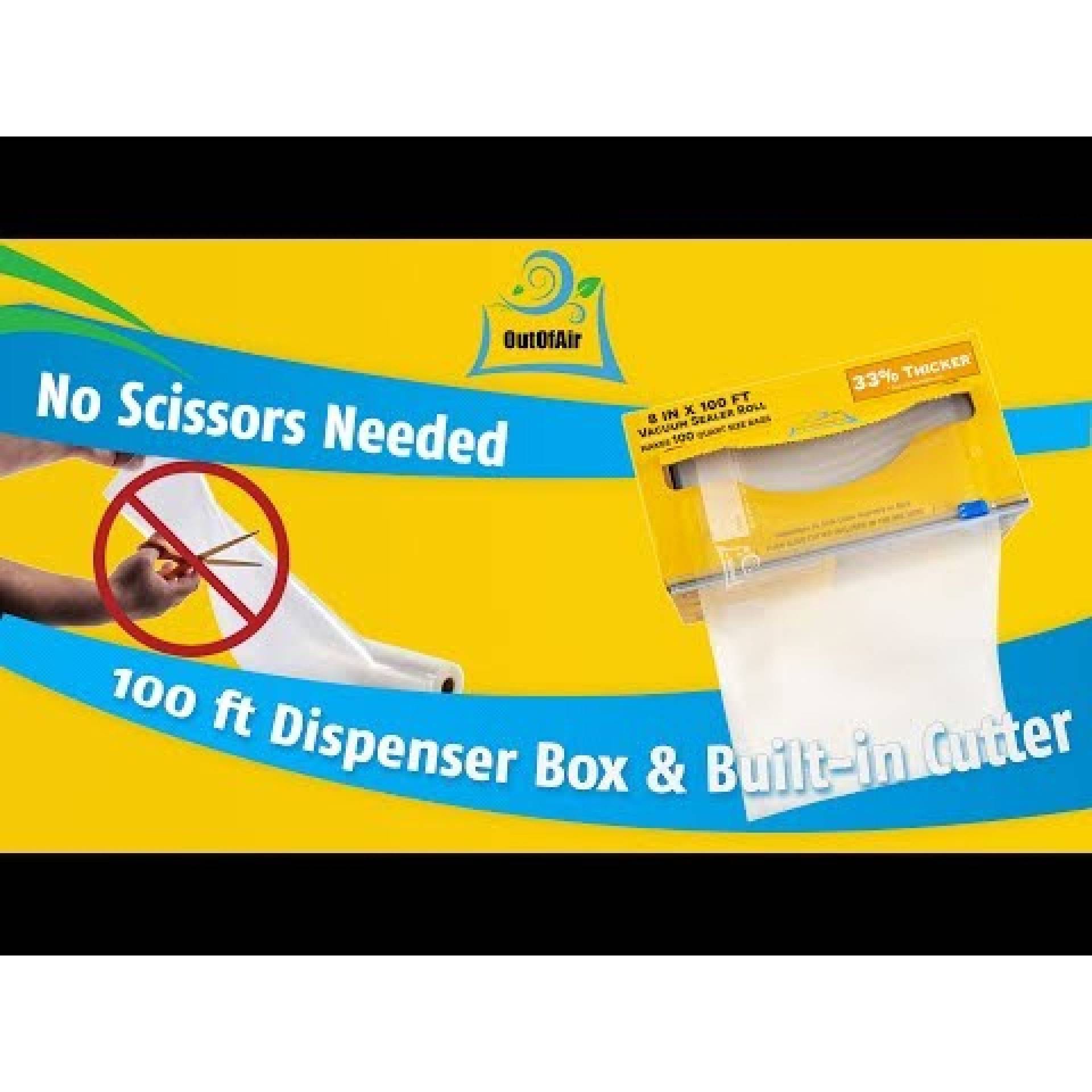 OutOfAir 8x100 roll vacuum sealer bags with dispenser box no scissors needed