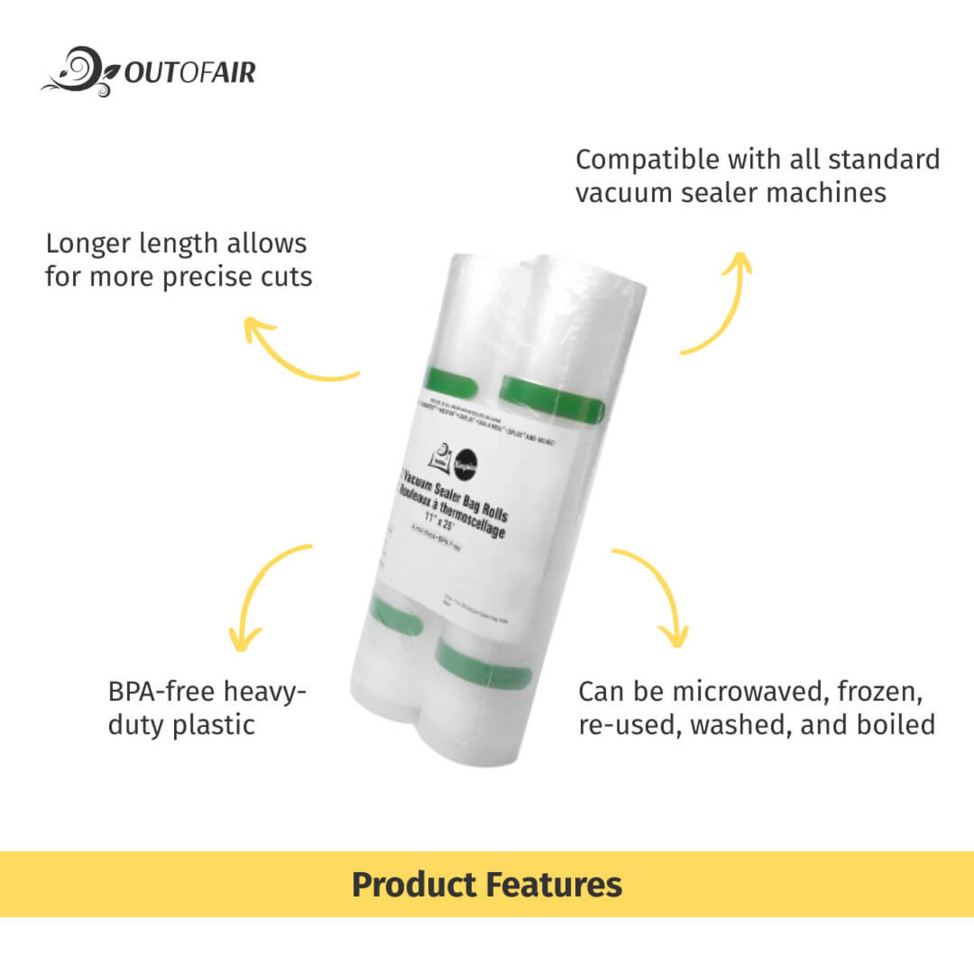 11"x25' Vacuum Sealer Bag Rolls 2 Rolls OutOfAir