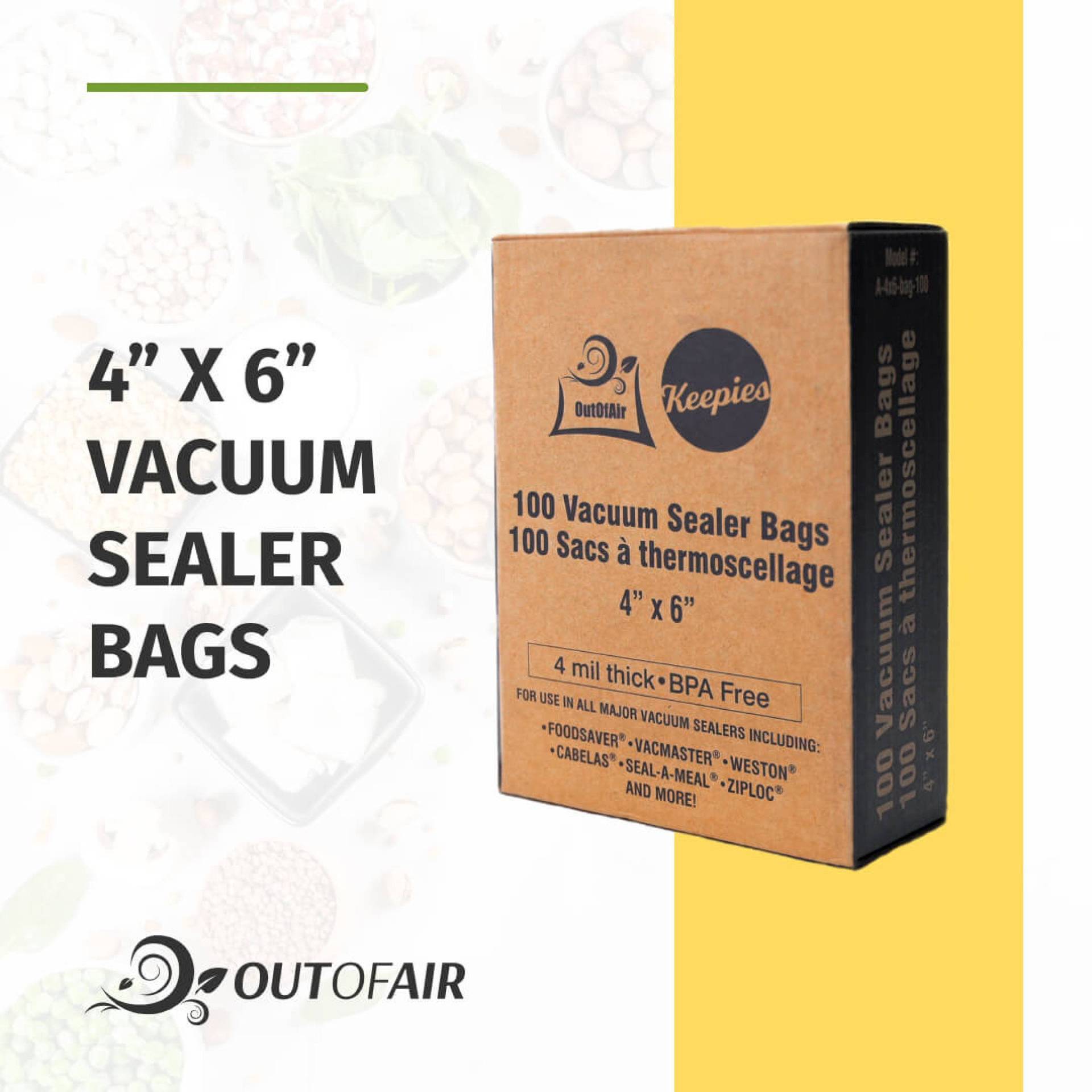 OutOfAir 4 x 6 (Mini Size) - 4 Mil - Commercial Grade Vacuum Sealer Bags - 100 Bags