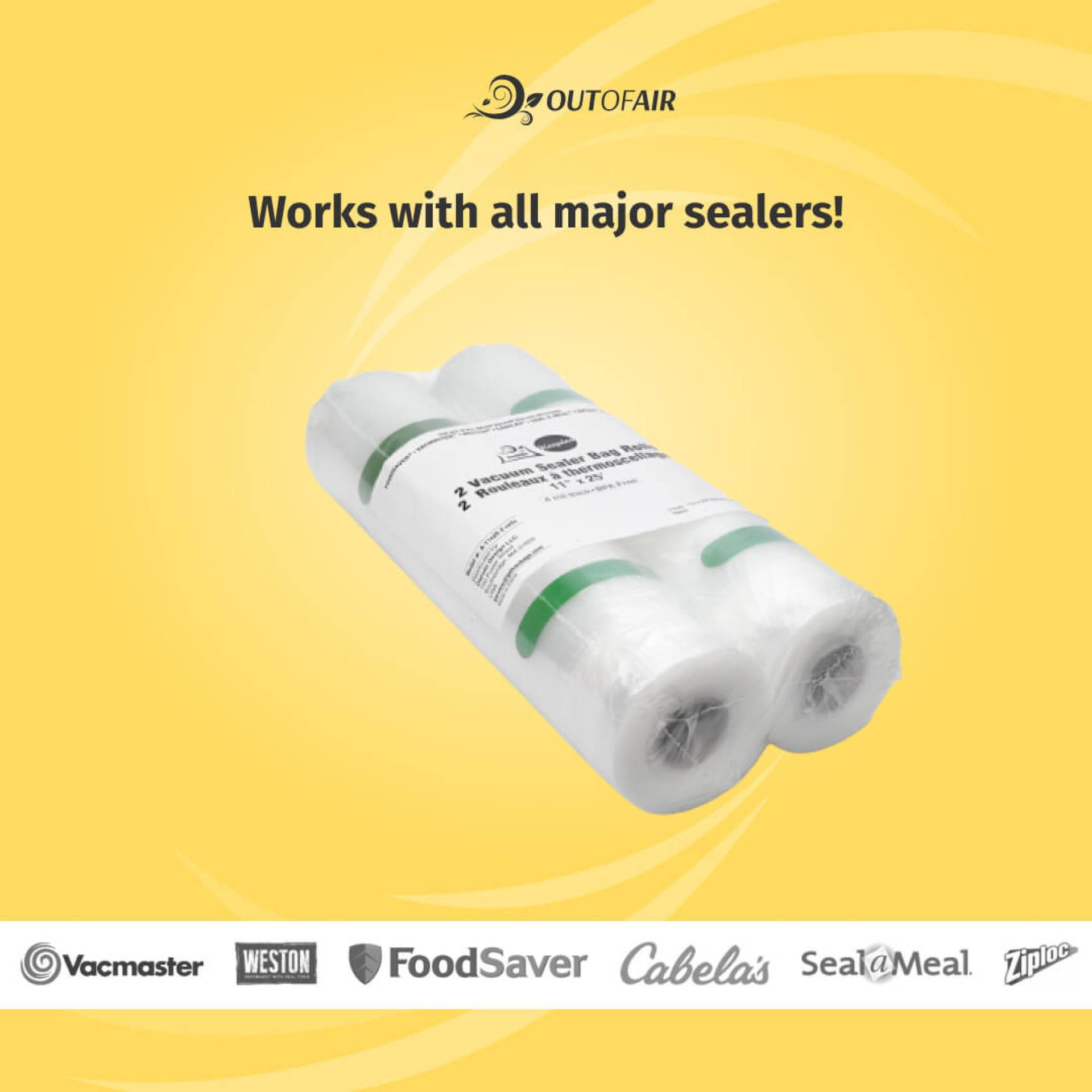 11"x25' Vacuum Sealer Bag Rolls 2 Rolls OutOfAir