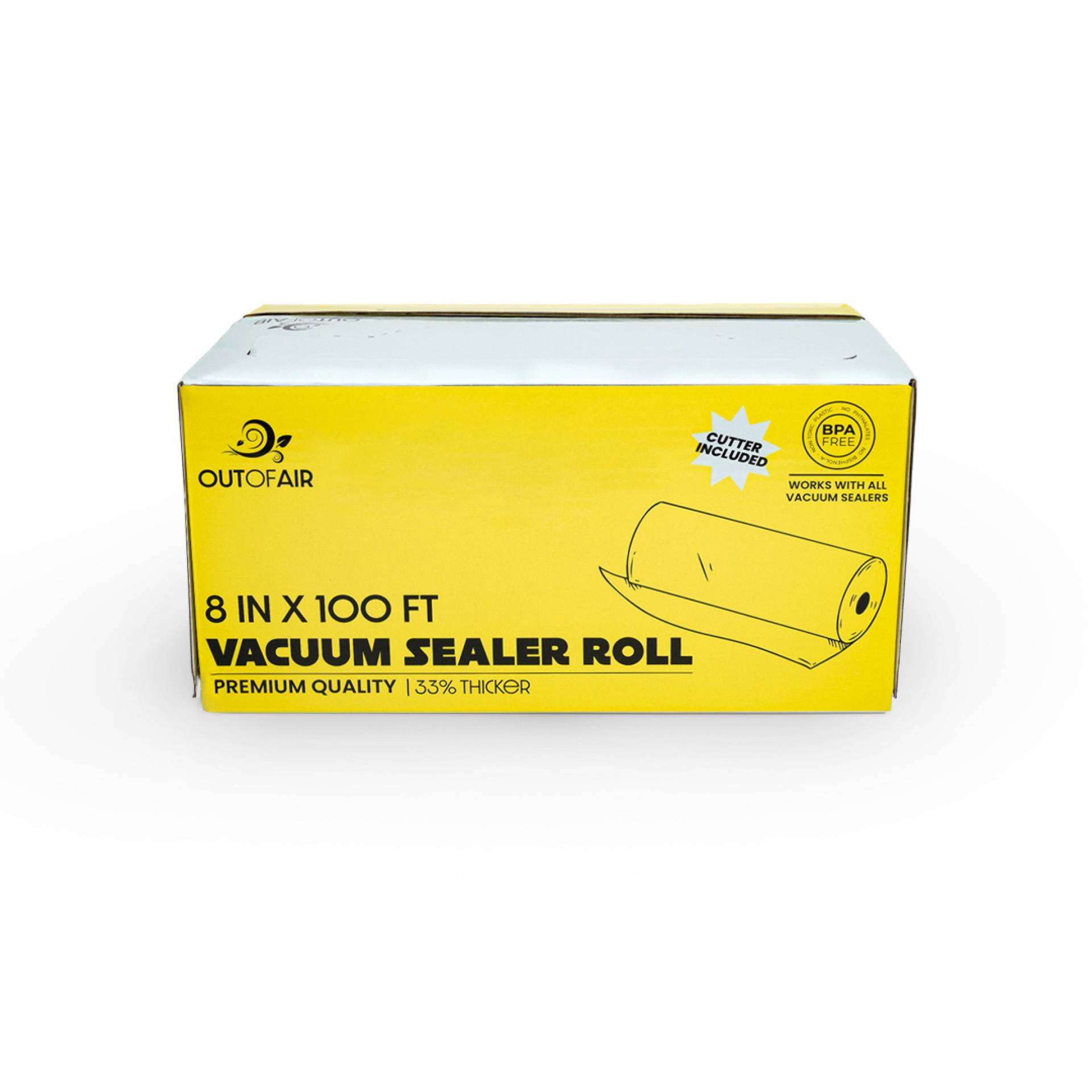OutOfAir 11 x 100' Vacuum Sealer Bag Roll with Box and Built in Bag Cutter  - 10 Rolls Bulk Case