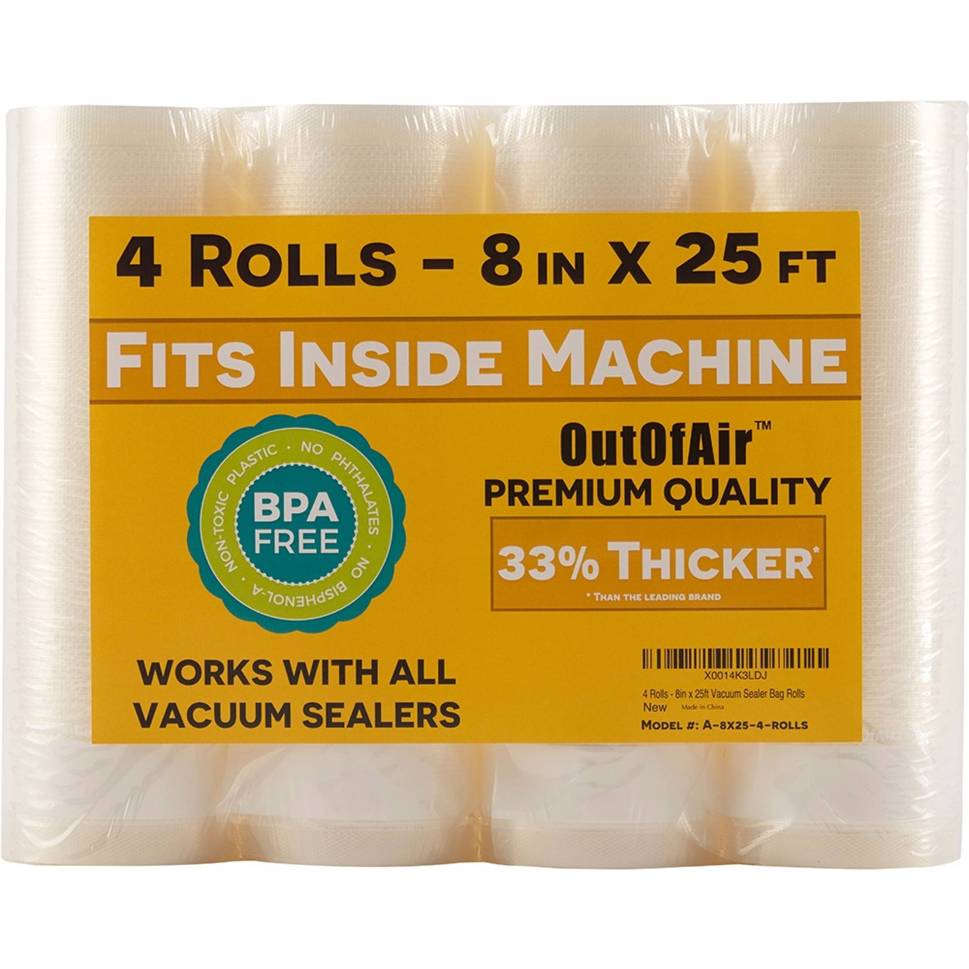 8 & 11 25ft Rolls (Fit Inside) 4 Rolls (2 of Each, 100ft total) OutOfAir Vacuum Sealer