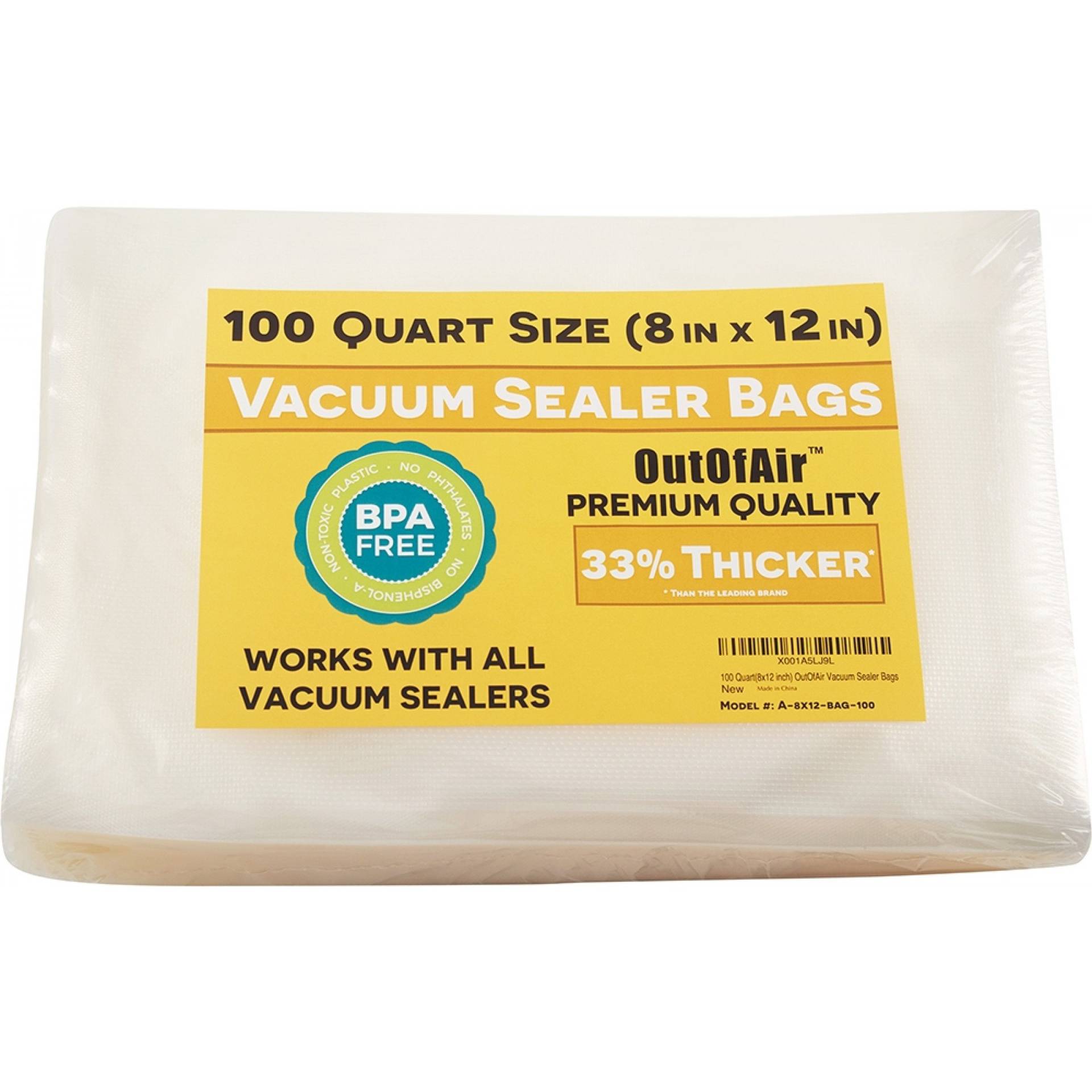 100 Vacuum Sealer Bags: Quart Size (8 x 12) for Foodsaver 33% Thicker, BPA Fre