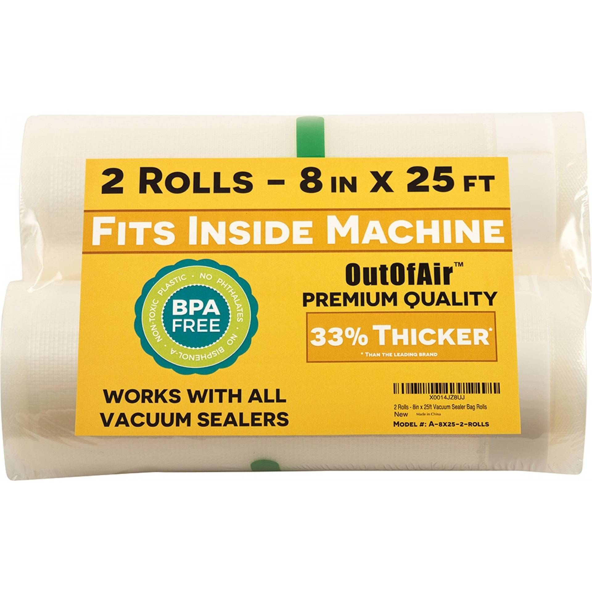 6 inch x 25' Rolls (Fits Inside Machine) - 4 Pack (100 Feet total) OutOfAir Pint Vacuum Sealer Rolls. Works with Foodsaver Vacuum Sealers. 33% Thicker