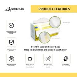 OutOfAir Vacuum Sealer Bags - 1 Mega Roll with Box and Built in Bag Cutter