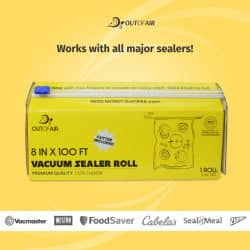 OutOfAir 8" x 100' Vacuum Sealer Bags - 1 Mega Roll with Box and Built in Bag Cutter
