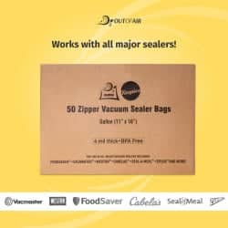 OutOfAir 11" x 16" (Gallon size) - 4 Mil Zipper - Commercial Grade Vacuum Sealer Bags - 50 Bags