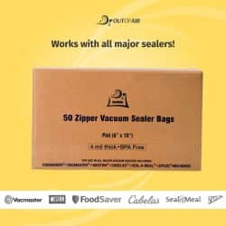 OutOfAir 6" x 10" (Pint size) - 4 Mil Zipper - Commercial Grade Vacuum Sealer Bags - 50 Bags