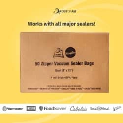 OutOfAir 8" x 12" (Quart size) - 4 Mil Zipper - Commercial Grade Vacuum Sealer Bags - 50 Bags