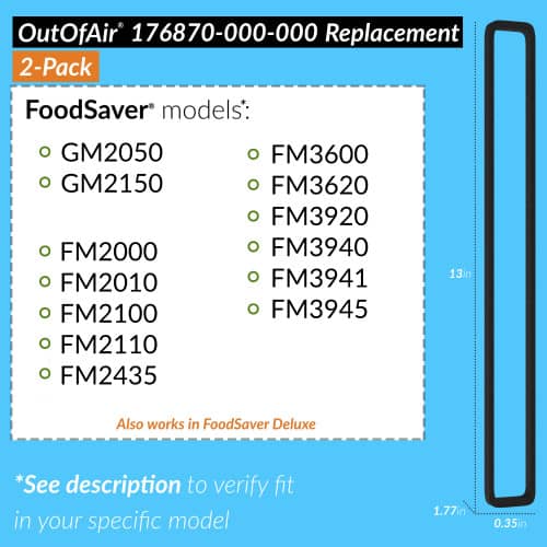 OutOfAir Replacement FoodSaver Vacuum Sealer Gasket Replaces Item 176870-000-000 - 2 Pack