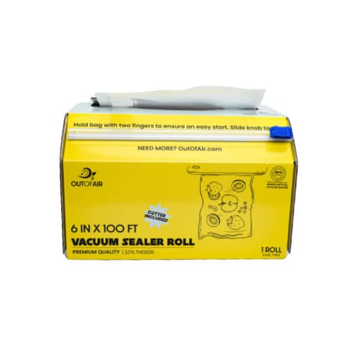 OutOfAir 6" x 100' Vacuum Sealer Bags - 1 Mega Roll with Box and Built in Bag Cutter