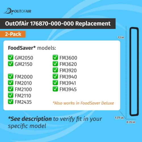 OutOfAir Replacement FoodSaver Vacuum Sealer Gasket Replaces Item 176870-000-000 - 4 Pack