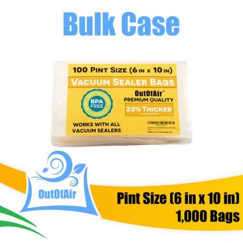 OutOfAir 6" x 10" (Pint size) - 4 Mil - Commercial Grade Vacuum Sealer Bags - 1000 Bag Bulk Case