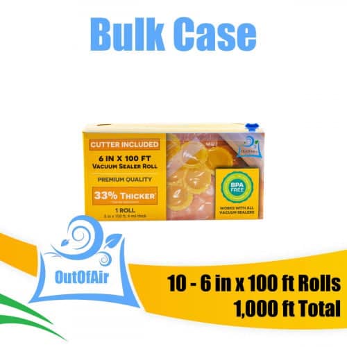 OutOfAir 6" x 100' Vacuum Sealer Bag Roll with Box and Built in Bag Cutter - 10 Rolls Bulk Case