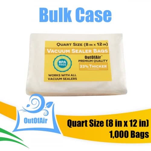 OutOfAir 8" x 12" (Quart size) - 4 Mil - Commercial Grade Vacuum Sealer Bags - 1000 Bag Bulk Case