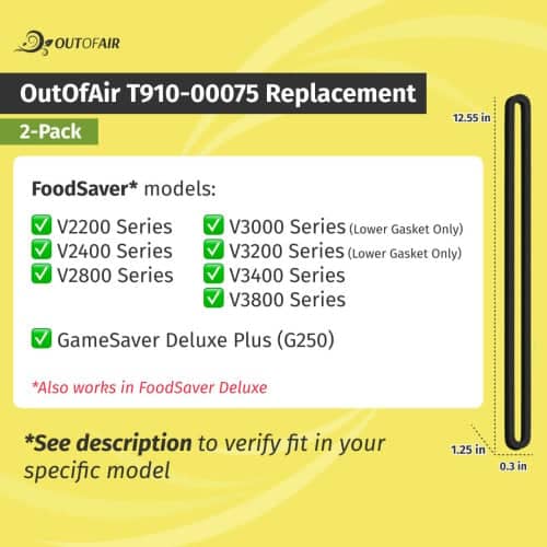 OutOfAir Replacement FoodSaver Vacuum Sealer Gasket Replaces Item T910-00075 - 2 Pack