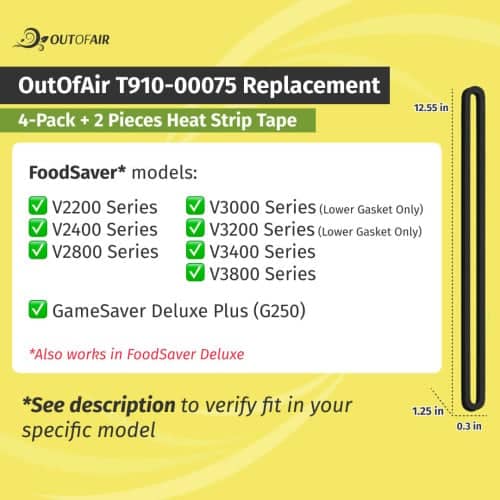FoodSaver Repair Kit: Replacement Gaskets and Teflon Heat Tape - FoodSaver Vacuum Sealer Gasket Replaces Item T910-00075 - 4 Pack