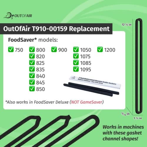 OutOfAir Replacement FoodSaver Vacuum Sealer Gasket Replaces Item T910-00159 - 2 Pack