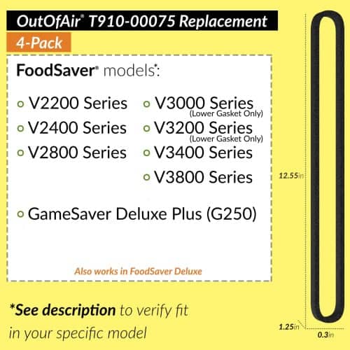 OutOfAir Replacement FoodSaver Vacuum Sealer Gasket Replaces Item T910-00075 - 4 Pack