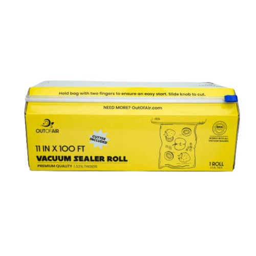 OutOfAir 11" x 100' Vacuum Sealer Bags - 1 Mega Roll with Box and Built in Bag Cutter