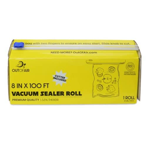 OutOfAir 8" x 100' Vacuum Sealer Bags - 1 Mega Roll with Box and Built in Bag Cutter