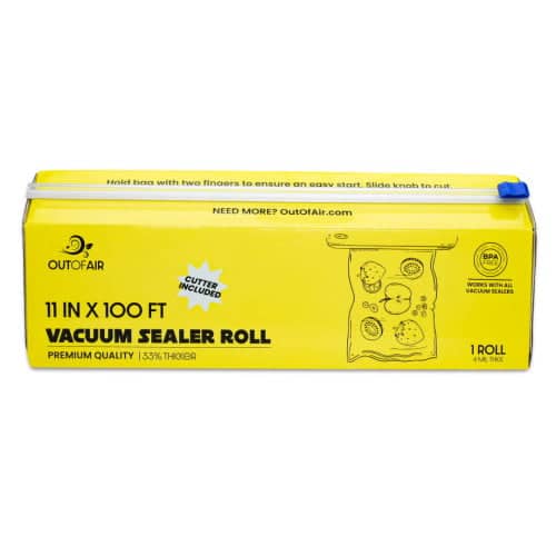 OutOfAir 11" x 100' Vacuum Sealer Bags - 1 Mega Roll with Box and Built in Bag Cutter