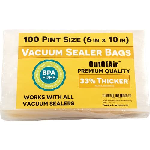 150 Vacuum Sealer Bags: 50 Pint (6 inch x 10 inch), 50 Quart (8 inch x 12 inch), 50 Gallon (11 inch x 16 inch) by OutOfAir - Works with Foodsaver 