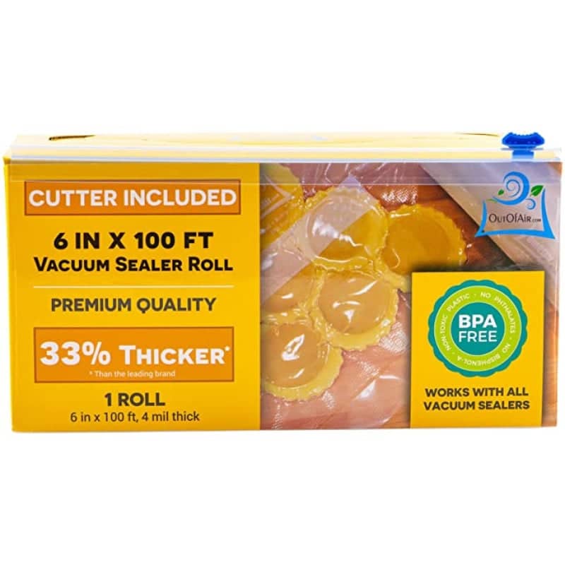 OutOfAir 6" x 100' Vacuum Sealer Bag Roll with Box and Built in Bag Cutter - 10 Rolls Bulk Case