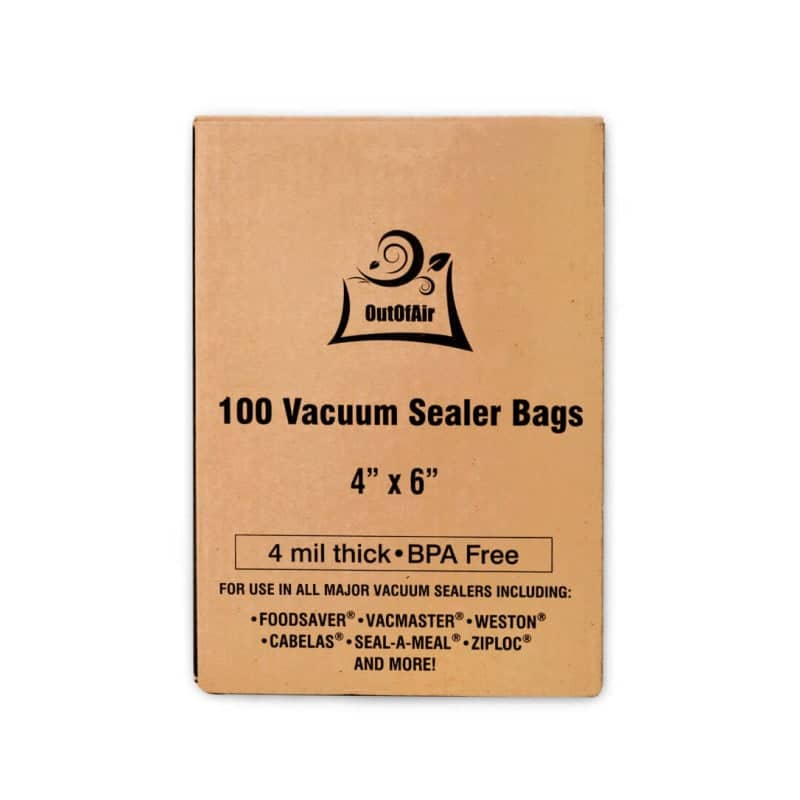 OutOfAir 4" x 6" (Mini Size) - 4 Mil - Commercial Grade Vacuum Sealer Bags - 100 Bags