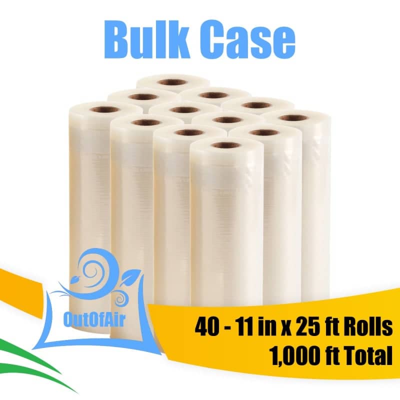 OutOfAir 11" x 25' Vacuum Sealer Bags - 40 Rolls Bulk Case