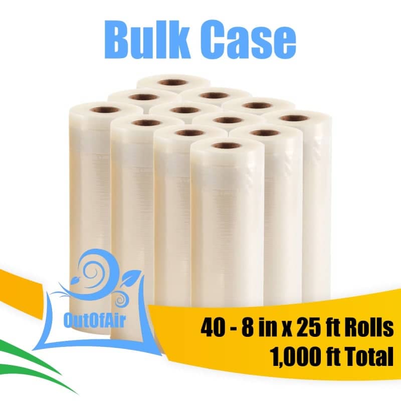 OutOfAir 8" x 25' Vacuum Sealer Bags - 40 Rolls Bulk Case