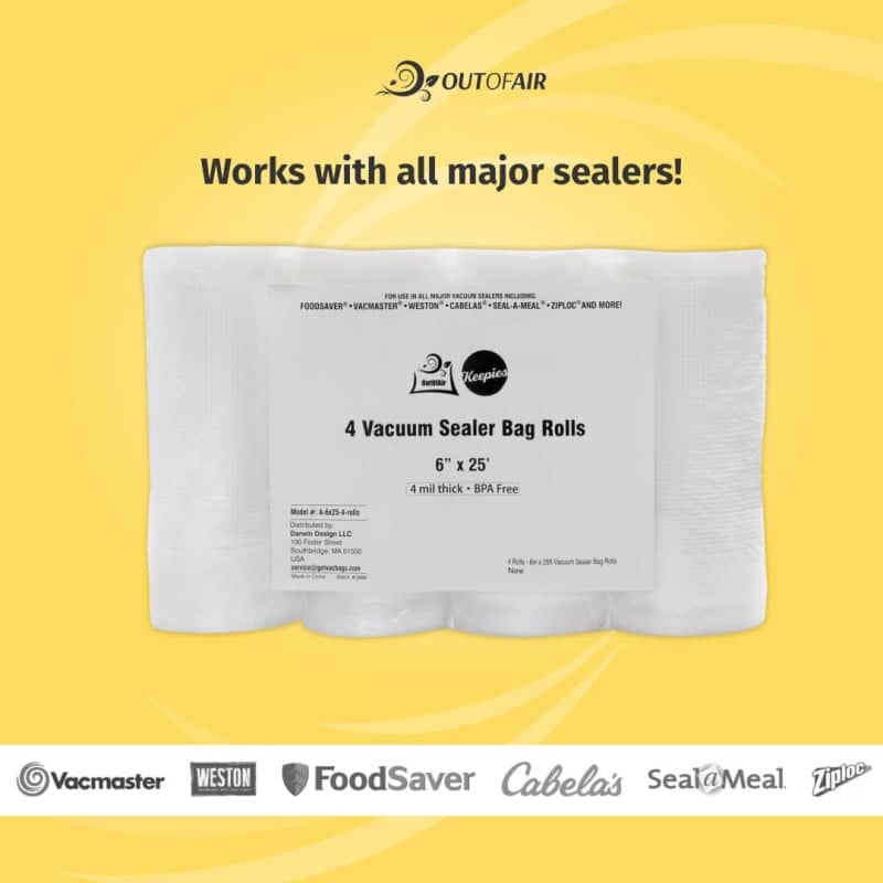 OutOfAir 6" x 25' Vacuum Sealer Bags - 4 Rolls
