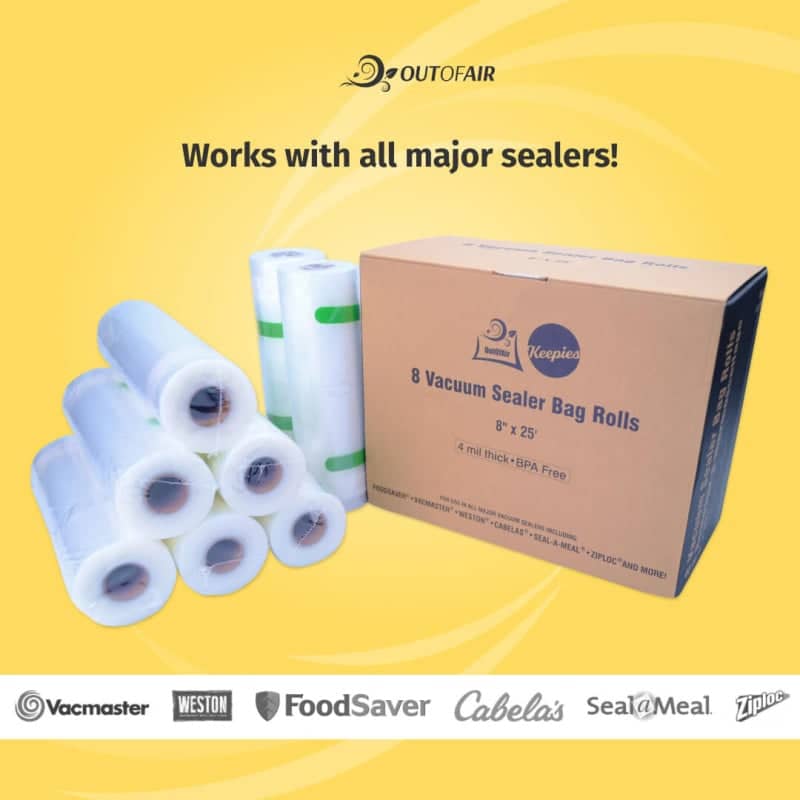 OutOfAir 8" x 25' Vacuum Sealer Bags - 8 Rolls
