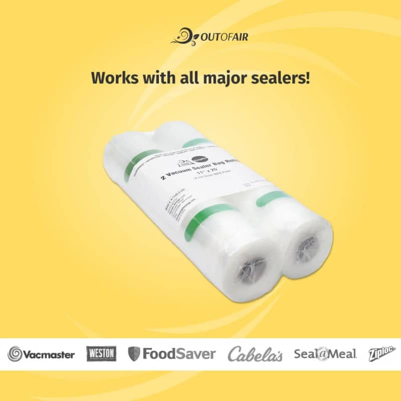 OutOfAir 11" x 25' Vacuum Sealer Bags - 2 Rolls