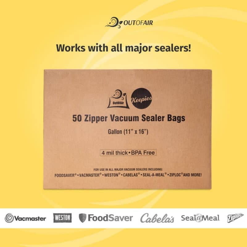OutOfAir 11" x 16" (Gallon size) - 4 Mil Zipper - Commercial Grade Vacuum Sealer Bags - 50 Bags