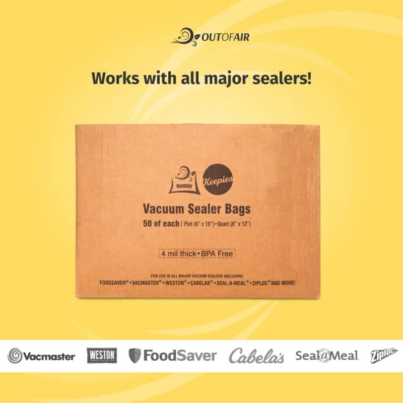 OutOfAir 50 Pint & 50 Quart Vacuum Sealer Bags (4 Mil Commercial Grade) - 100 Bag Combo Pack