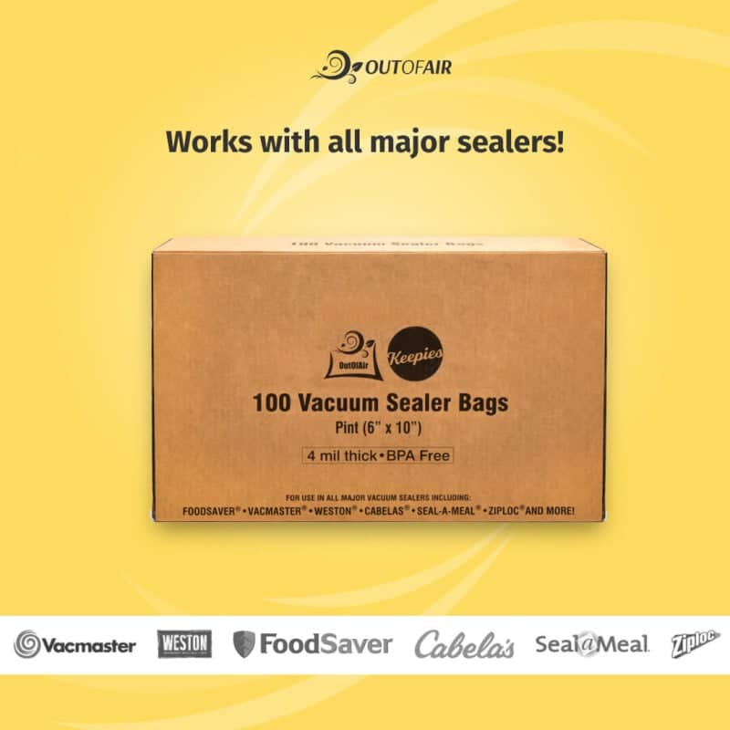 OutOfAir 6" x 10" (Pint size) - 4 Mil - Commercial Grade Vacuum Sealer Bags - 100 Bags