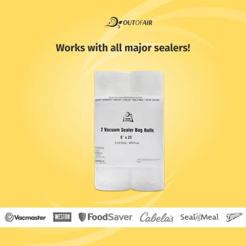 OutOfAir 8" x 25' Vacuum Sealer Bags - 2 Rolls
