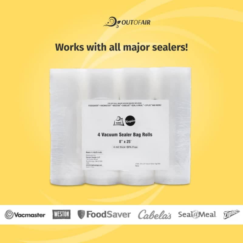 OutOfAir 8" x 25' Vacuum Sealer Bags - 4 Rolls