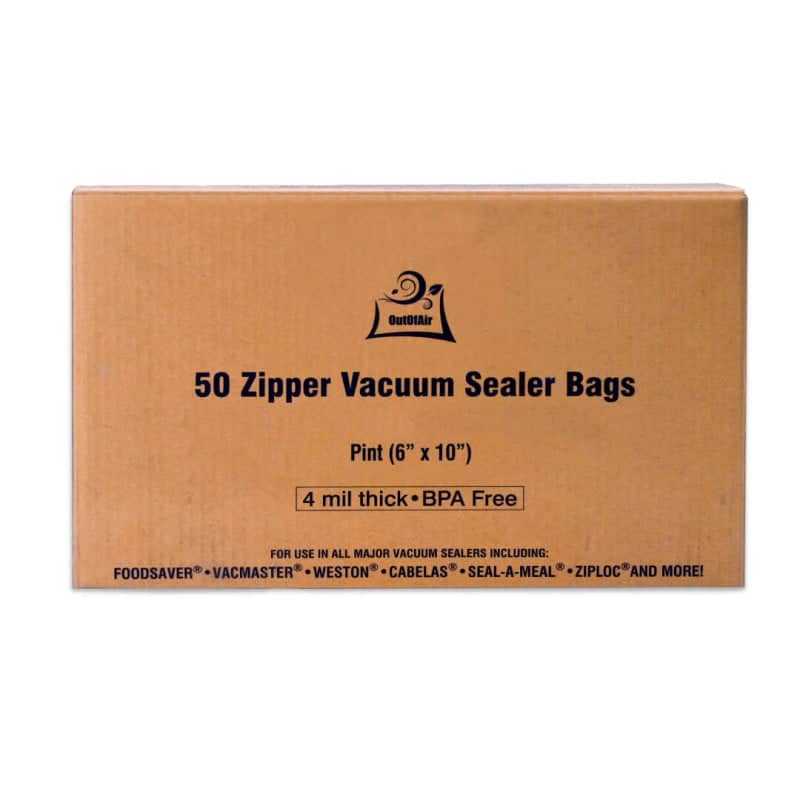 OutOfAir 6" x 10" (Pint size) - 4 Mil Zipper - Commercial Grade Vacuum Sealer Bags - 50 Bags