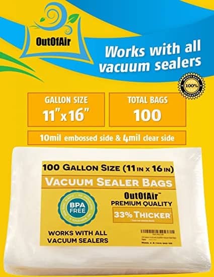 OutOfAir 11 x 16 (Gallon Size) - 4 Mil Zipper - Commercial Grade Vacuum Sealer Bags - 500 Bags Bulk Case