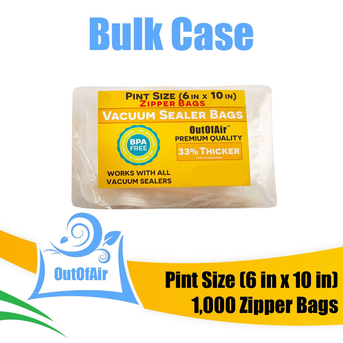 11x16 Gallon Vacuum Seal Bags - 500 Zipper Bag Bulk Case - OutOfAir