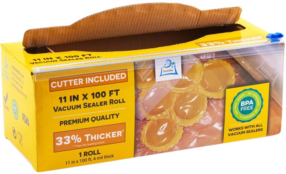 11”x100’ Vacuum Sealer Bags 1 Mega Roll with Box and Built in Vacuum