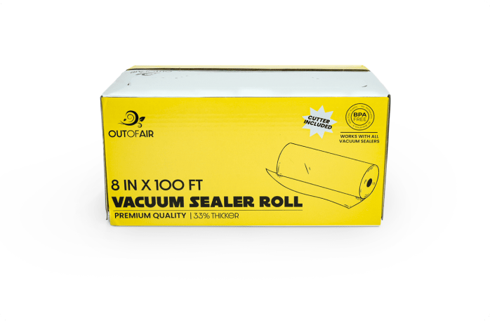 6 x 100' Mega Roll & Cutter Box Vacuum Sealer Bags Roll (No More Scissors) 4 Mil 100 Foot OutOfAir, 33% Thicker, BPA Free, Sous Vide, Commercial