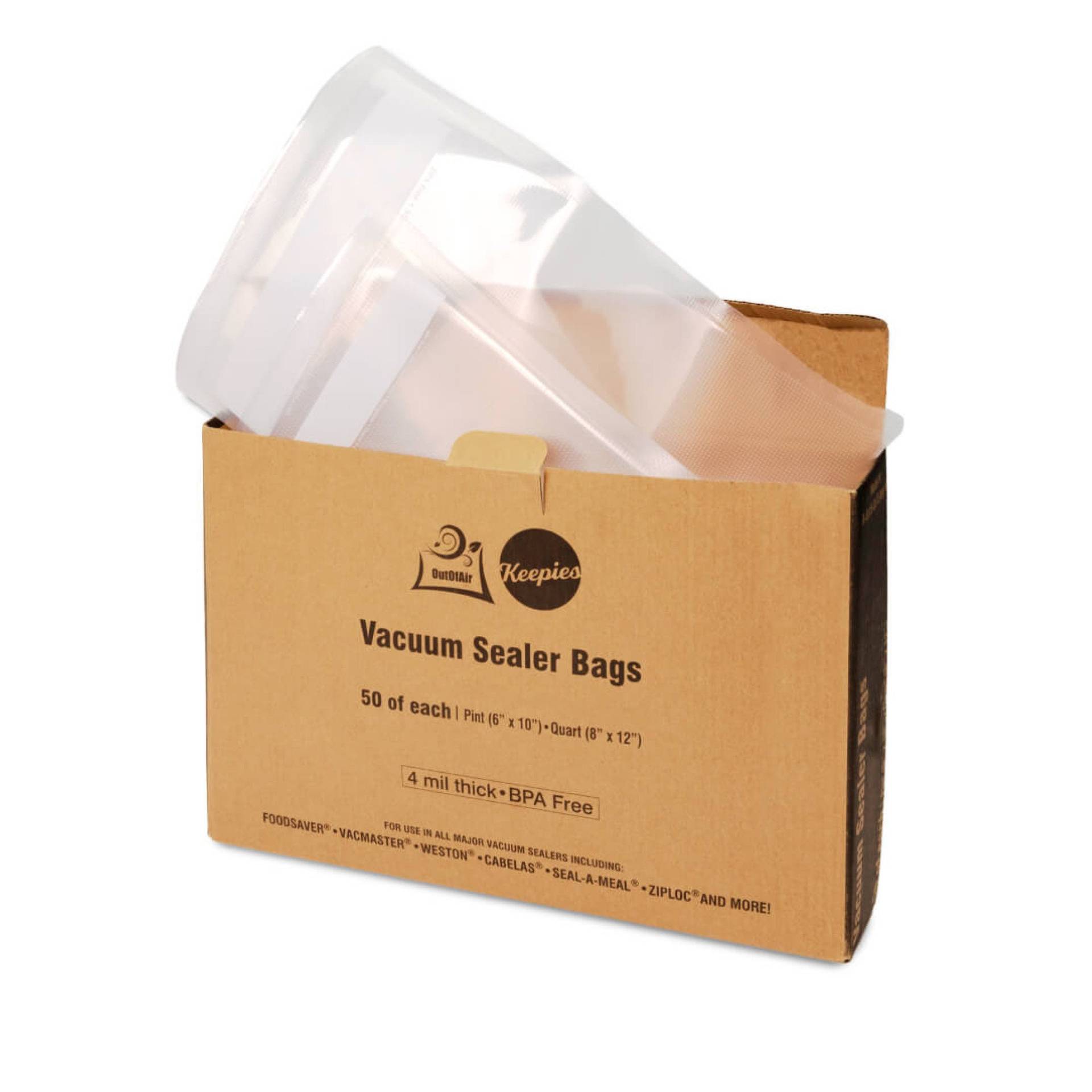 100 Vacuum Sealer Bags 50 Pint 6 x 10 and 50 Quart 8 x 12 OutOfAir Vacuum
