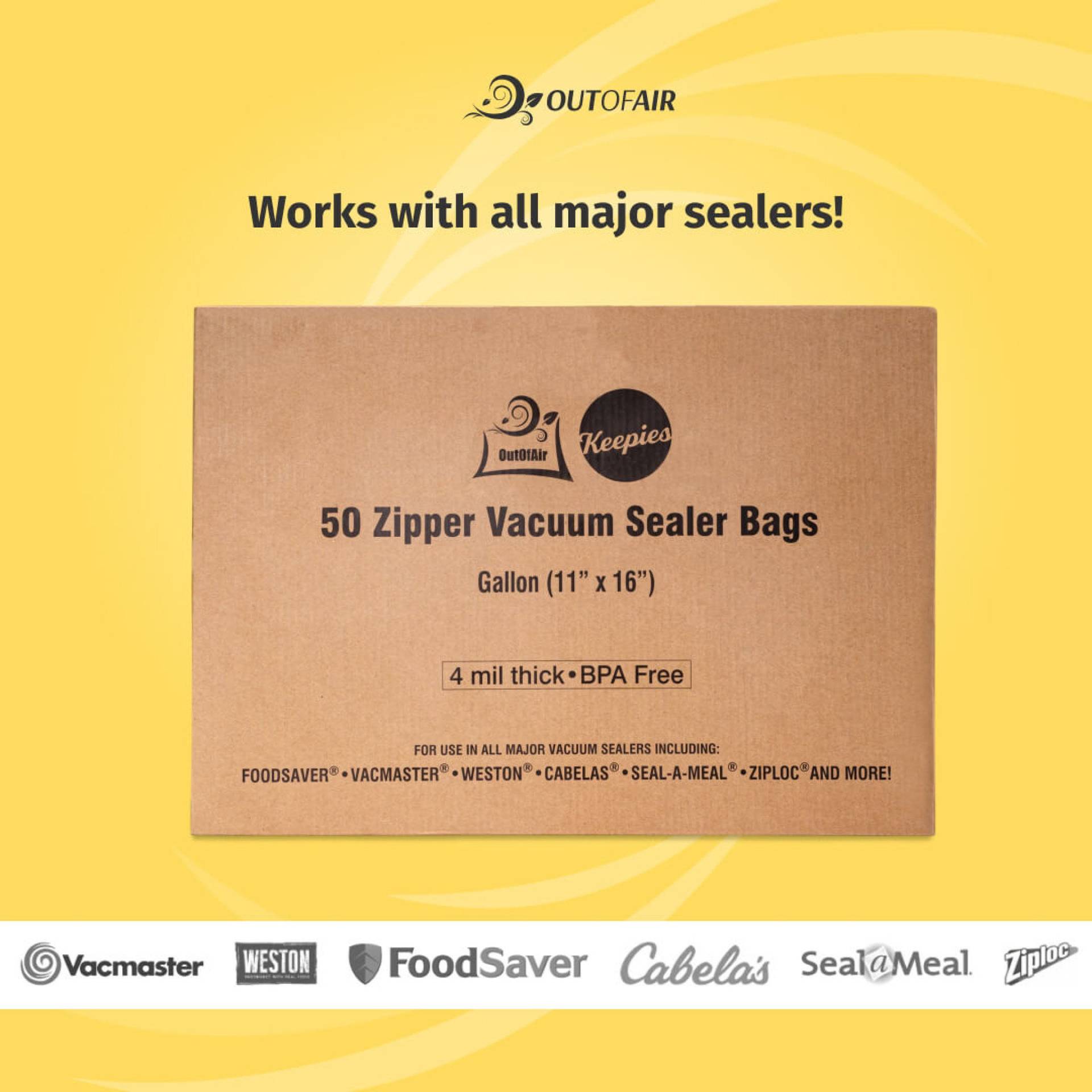 11 x16 Gallon Vacuum Seal Bags 50 Zipper Bags OutOfAir