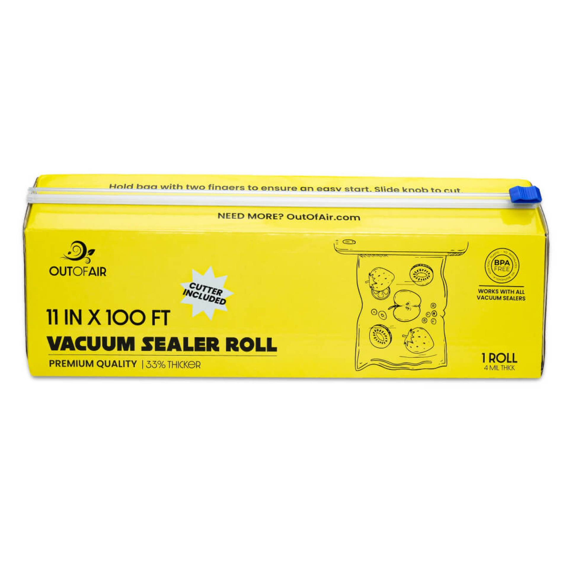 11 x100 Vacuum Sealer Bags 1 Mega Roll with Box and Built in Vacuum Sealer Bag Cutter OutOfAir